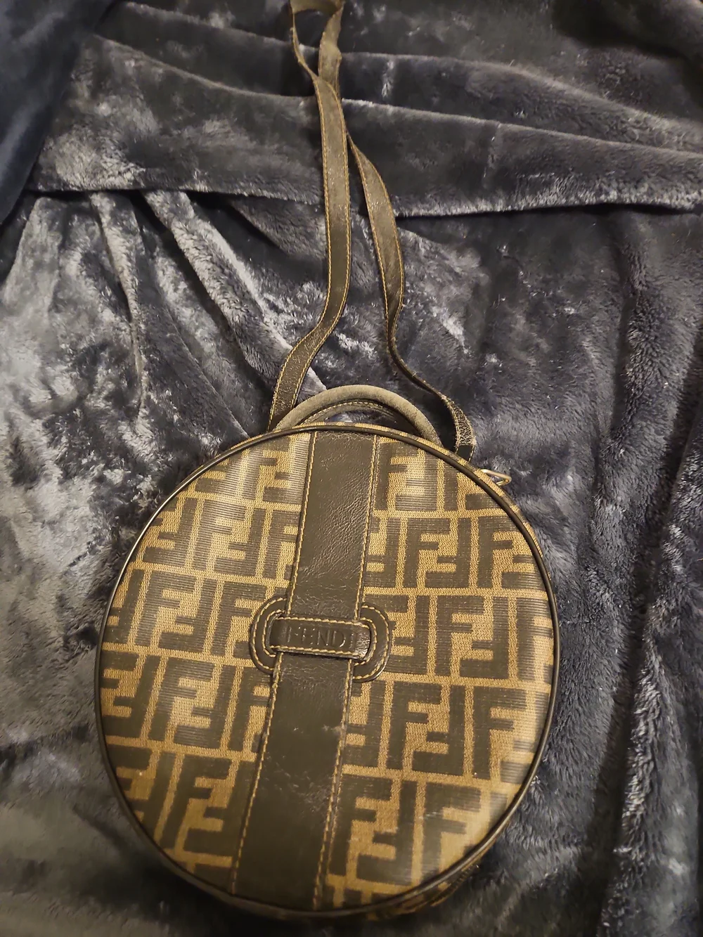 Fendi Brown and Black Logo Round Crossbody Bag